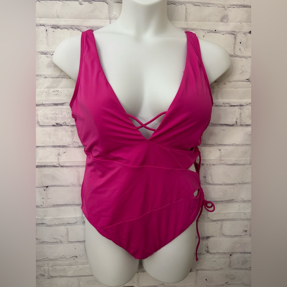Swimsuits For All 18 Plus Size One Piece Cut Out‎ Pink Swimsuit Plunge V Neck